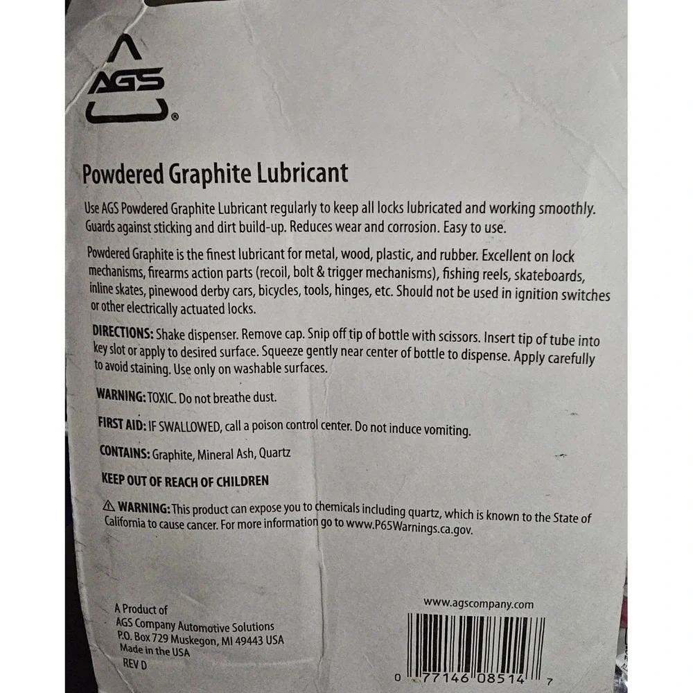 AGS Powdered Graphite Lubricant MZ-5 General Purpose Dry Lube 1.13 oz 32g New